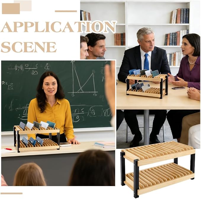 PH PandaHall 30-Grid Wooden Cell Phone Holder Phone Storage Organizer Rack Box Multiple Cell Phones Stand Desk Organizer for Office School Classroom Back to School Desk Accessory Decor