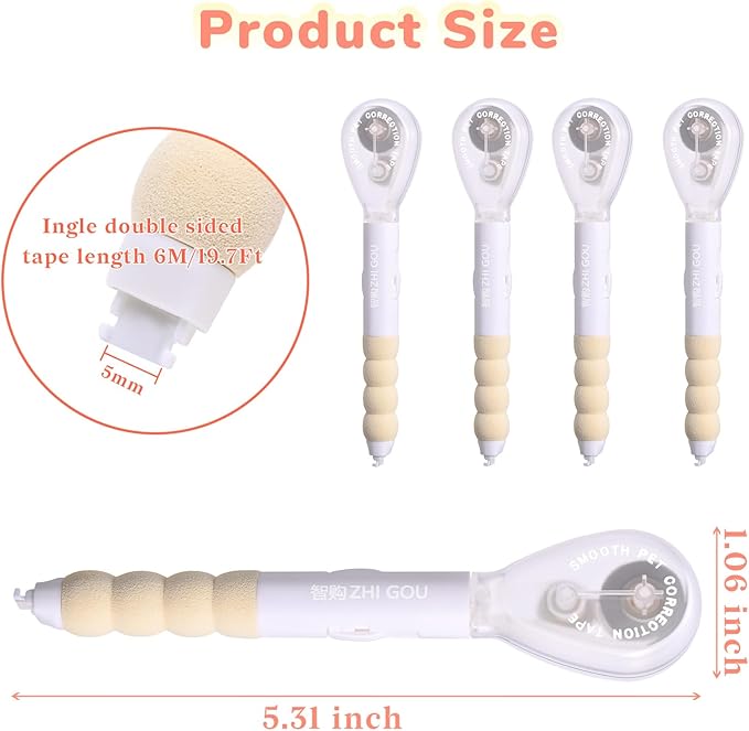 Temiary 4 Pcs White Correction Tape Pen, 19.69 ft Smooth Pull Out Tape Pens, Instantly Dry, Easy to Use Applicator for School Office Supplies (White)