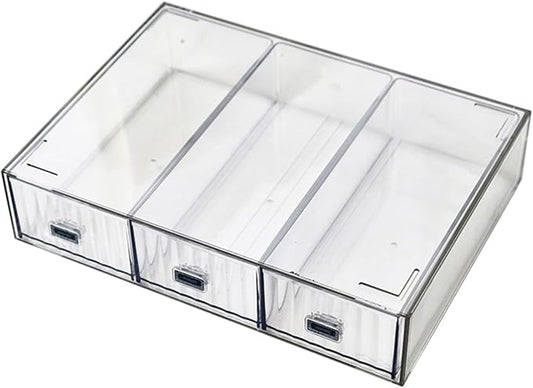 Desk Drawer Organizer, Stackable Office Supplies Desk Organizer, Plastic Plastic Storage Drawer, Desk Grocery Organizer For Stationery/Office Supplies (Clear, 3 Compartment)