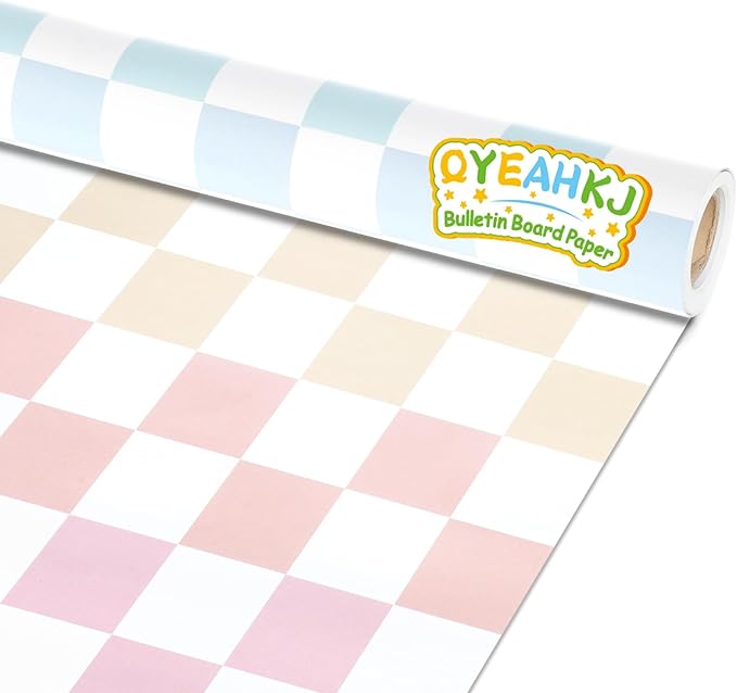 Pastel Rainbow Checkered Bulletin Board Paper Roll Colorful Bulletin Board Background Paper Back to School Classroom Decor Poster for Art Craft DIY Projects Home Office Party Supplies 17.7in x 20ft