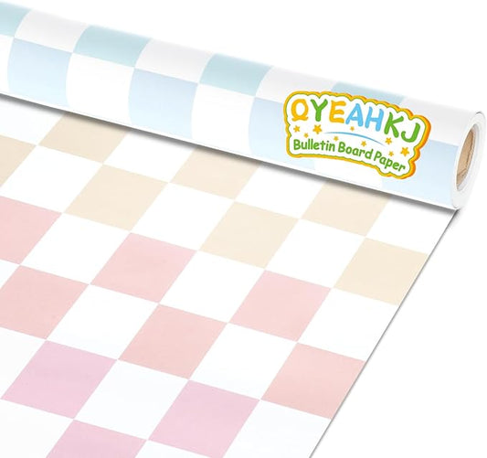 Pastel Rainbow Checkered Bulletin Board Paper Roll Colorful Bulletin Board Background Paper Back to School Classroom Decor Poster for Art Craft DIY Projects Home Office Party Supplies 17.7in x 20ft
