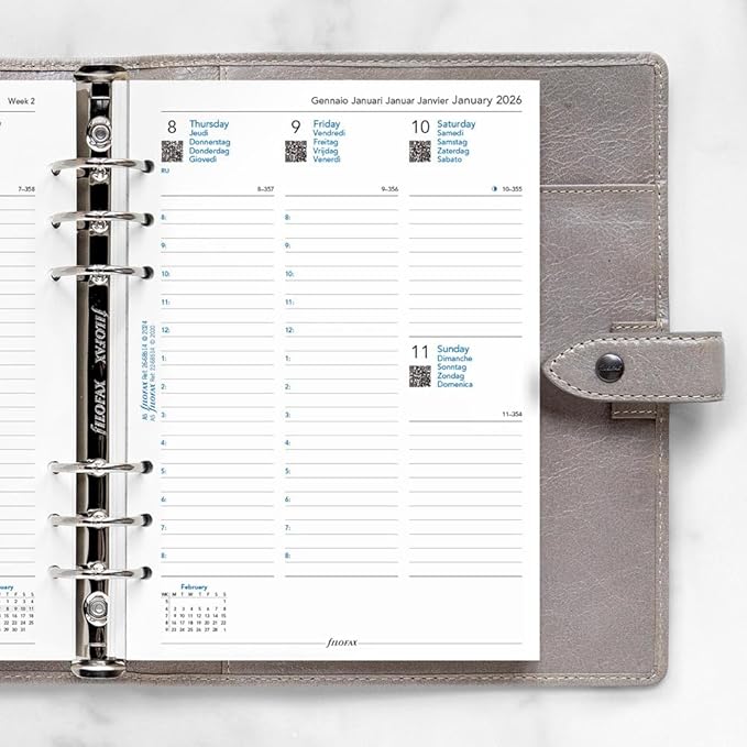 Filofax Calendar Diary Refill, A5 Size, Week-to-View with Appointments, White Paper, Multilingual: Five Languages, 2026 (C68514-26)