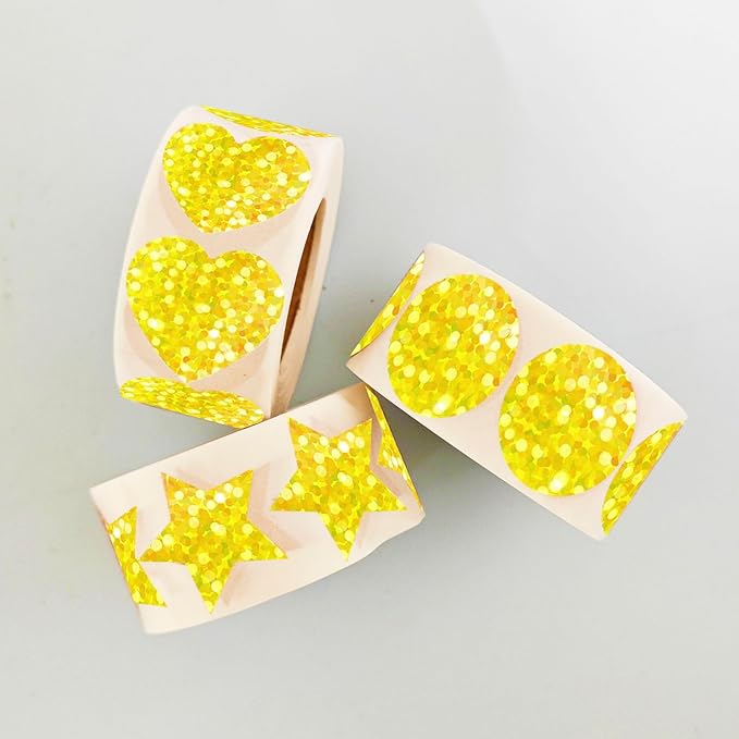 1500 Pcs Glitter Self Adhesive Foil Stickers for Kids Reward,Gold Star Stickers Heart Stickers Round Stickers for Kid Teacher Envelope Valentine Wedding Birthday Party Christmas Decoration(1inch)