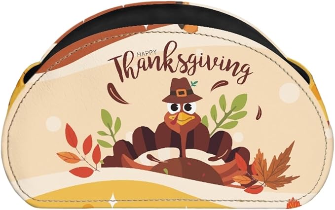 FUSURIRE Remote Control Holder Thanksgiving Turkey PU Leather Organizer Box with 5 Compartments for Home Office Supplies, Remote Caddy Desktop Storage for Controllers, Media Player, Makeup Brush, Pen