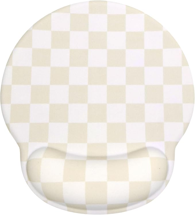 Retro Checkered Mouse Pad with Support Wrist Rest,Cute Funny Boho Ergonomic Mouse Pad with Non-Slip Base for Office Gaming Working Computers,Desk Accessories Pain Relief,Beige