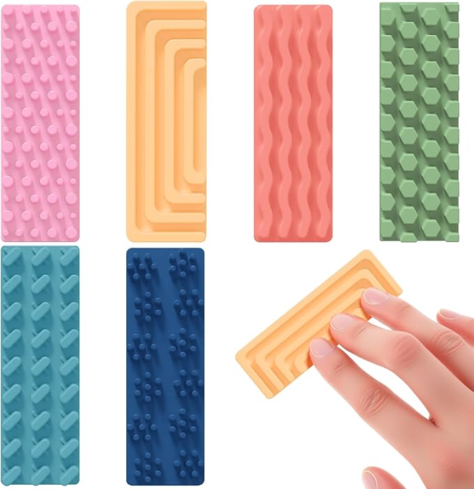Ireer 6 Pcs Textured Sensory Stickers Silicone Calm Stickers Thick Sensory Strips Different Textures Mental Health Desk Fidget Decals for Anxiety Relief, Autism, ADHD Desk Gift