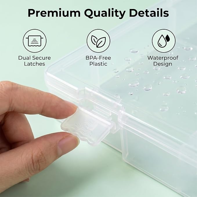 Scrapbook Paper Storage 12x12 Inch, 6 Pack Scrapbook Organizer with Secure Latch, Clear Stackable Plastic Paper Storage Box for File, Photo, Craft, Puzzle, Office Supply, Vinyl Sheet