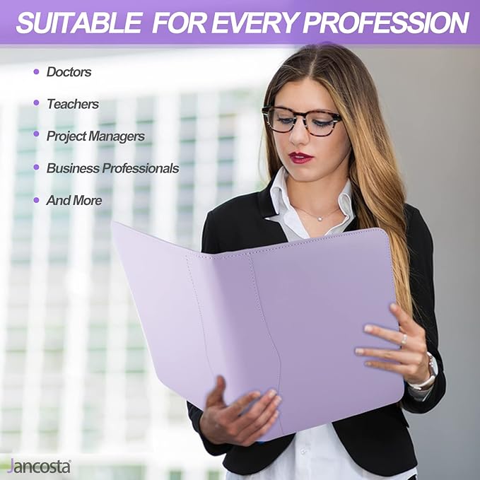 1 Pack Business Padfolio Portfolio Binder, Faux Leather Folio Folder, Resume Legal Document Organizer with Letter Size Writing Notepads (New Lilac/Light Purple 1 Pack)