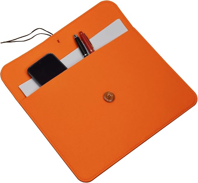 A4 Document Holder Felt File Folder Paper Portfolio Case Letter Envelope Folders with String Tie Closure (1, Orange)