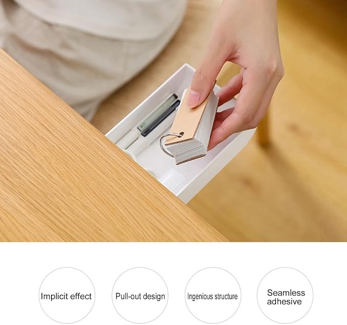 Under Desk Storage Drawer Organizer – 8.8 x 3.5 x 1.4 Inch ABS Box for Office Supplies, Adhesive Mounted Hidden Container with Handle
