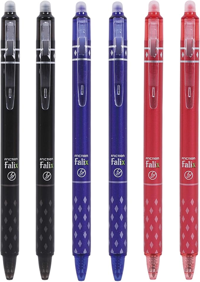 MOZXIRZ 6 Pcs Erasable Gel Ink Pens Retractable Pens 0.5mm Fine Point Black + Blue + Red Ink Smooth Writing Erasable Pen for Women Men Girls Boys Office School Supplies (6Pcs Mixed Ink)