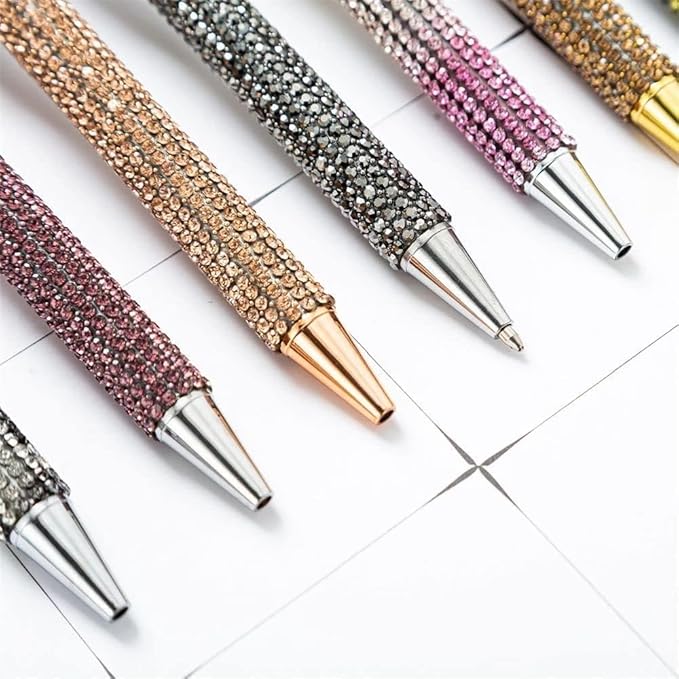 4Pcs Red Rhinestone Bling Metal Ballpoint Pens Stationery Press Pen Black Ink Gift Pens for Women Girls Coworkers Novelty Cool Signature Pen Writing and Correction Supplies Pens and Refills