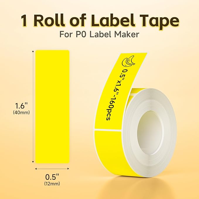 Thermal Labels DETONGER 1/2 Width Compatible Tape Refills Label Stickers Film Coatedfor Label Maker Tapes Home Office School Business Use Sticky Liquid-Proof 0.5"×1.6"(12×40mm) Yellow