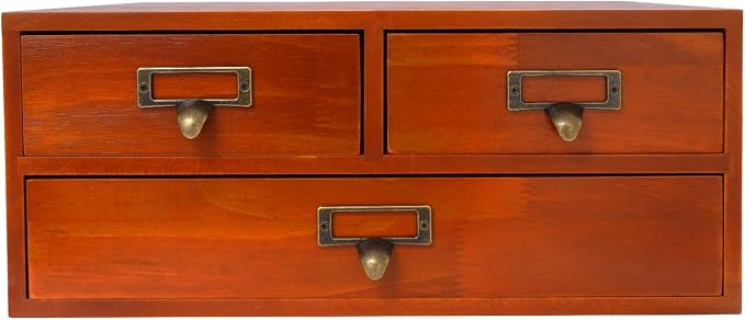 4 Packs Vintage Desktop Apothecary Cabinet, Vintage Desktop Organizer Wood Desktops Organizers Stackable Drawers Chest Drawer with 3 Drawers for Herb Storage Tea Collection Stationery