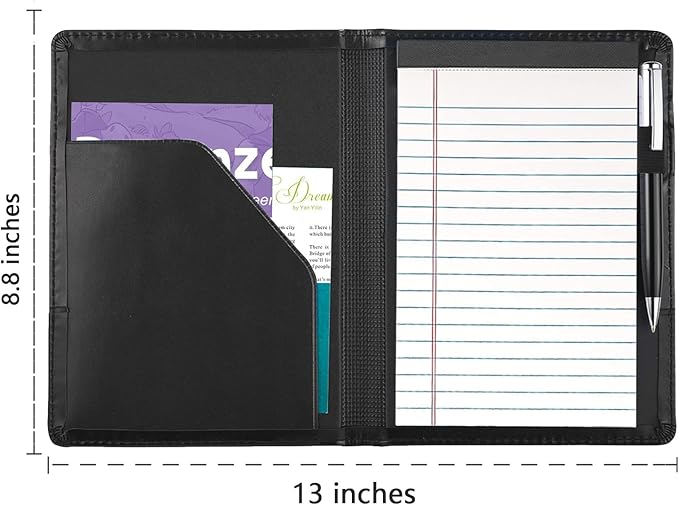 Padfolio/Portfolio Binder, Mini Padfolio Portfolio Binder 5 x 8 Legal Writing Pad, A5 Document Organizer Folder for Men Women,Classic Black.