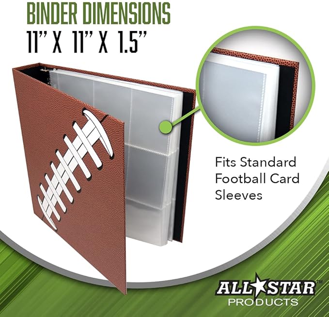 Football Card Binder with 50 Transparent Sleeves | Pigskinz Texture by All Star Products | Real Football Look & Feel | Patented 3-Ring Album for Trading Card Protection