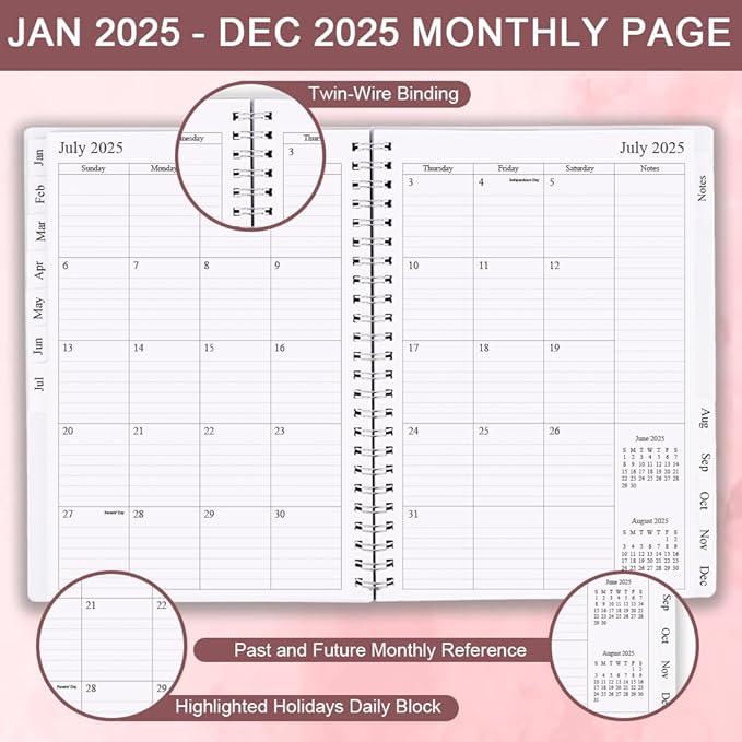 2025 Planner - Planner 2025 for Women & Men, January 2025 - December 2025, Weekly And Monthly Planner with 12 Tabs, 6.4" x 8.5", Pink
