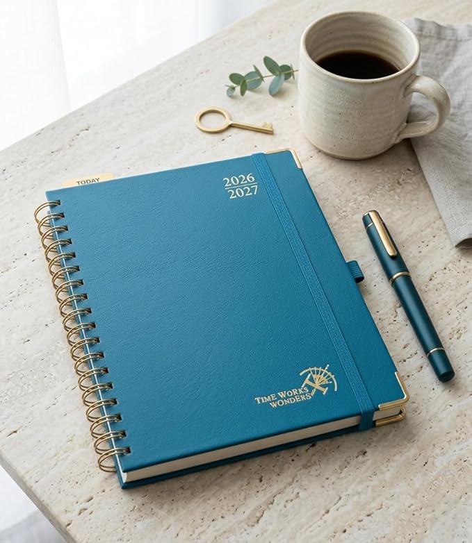 POPRUN 2026-2027 Academic Year Weekly and Monthly Planner Calendar,Jul 2026 - Jun 2027，10" x 8"， Daily Agenda Book & Appointment Book with Hourly Schedule, Tabs, Hardcover, School and Office Supplies - Night Sky Blue