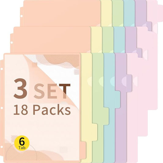 Kosiz 18 Pcs Binder Dividers for 3 Rings Binders Index Dividers with Pocket Plastics Sheets Protectors with Tab Labels for School Office Organization(Macaron Color)