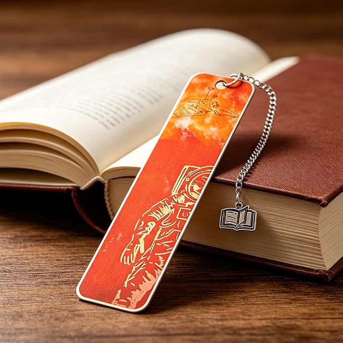 Project Hail Mary Inspired Metal Bookmark with Chain, Double-Sided Printed Stainless Steel Bookmark, Space Astronaut Design, Book Charm Pendant, Reading Gift for Sci-Fi Fans, Book Lovers(Project B)