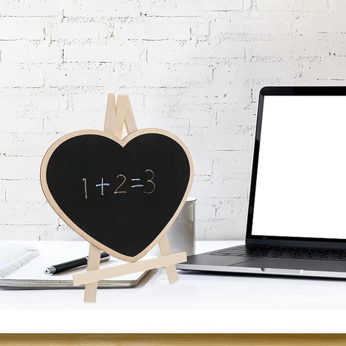 Scicalife Heart Shaped Chalkboard Easel Sign Small Vertical Blackboard with Stand Mini Writing Board for Wedding Party Message Memo
