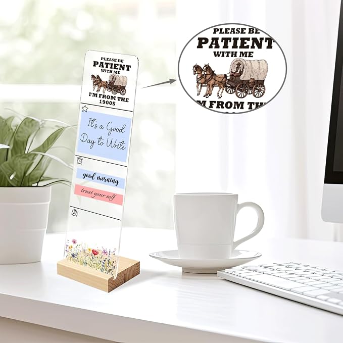 Sticky Note Holder Acrylic Monitor Memo Board Desk Organizers and Accessories Desk Decor Post It Note Holder with 200Pcs Sticky Notes Retro Western Funny Office Desk Sign