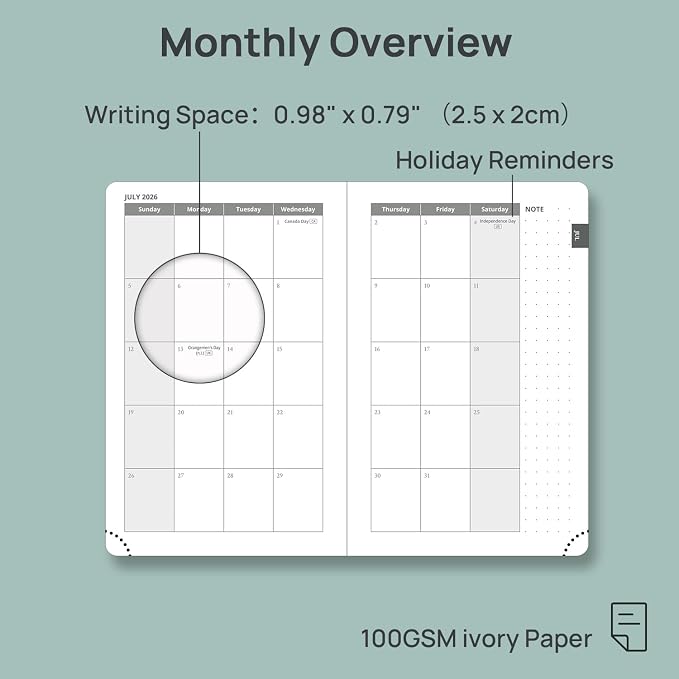 POPRUN 2026-2027 Academic Small Weekly Planner, 4" x 6.25" Purse Size Calendar, July 2026 to June 2027, Hardcover Appointment Book with Horizontal Layout, Hourly Time Slots - Light Pink