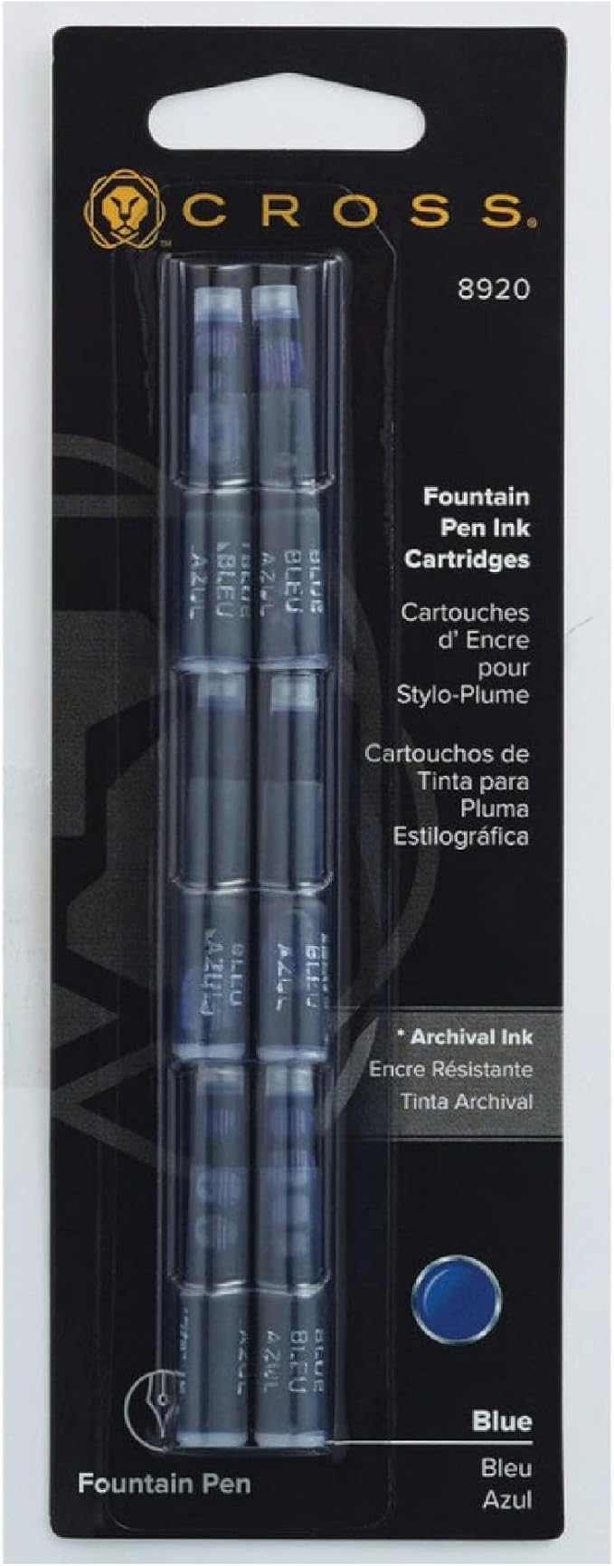 Cross Fountain Pen Ink Cartridge - Blue - 6-Pack - Writing Instrument Refill for Consistent Ink Flow - Quick Replacement - Fast-Drying & Fade-Resistant - Seamless Chemical Compatibility