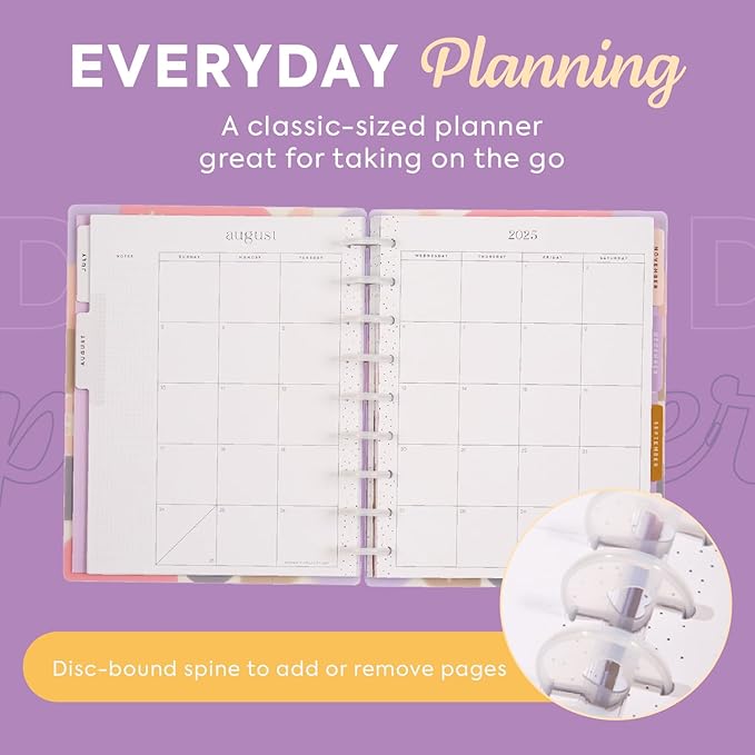 Happy Planner Disc-Bound Academic Planner July 2025 - June 2026 Daily, Weekly and Monthly - 3 Bonus Months, Classic Size, Dashboard Layout, Stacked Geos