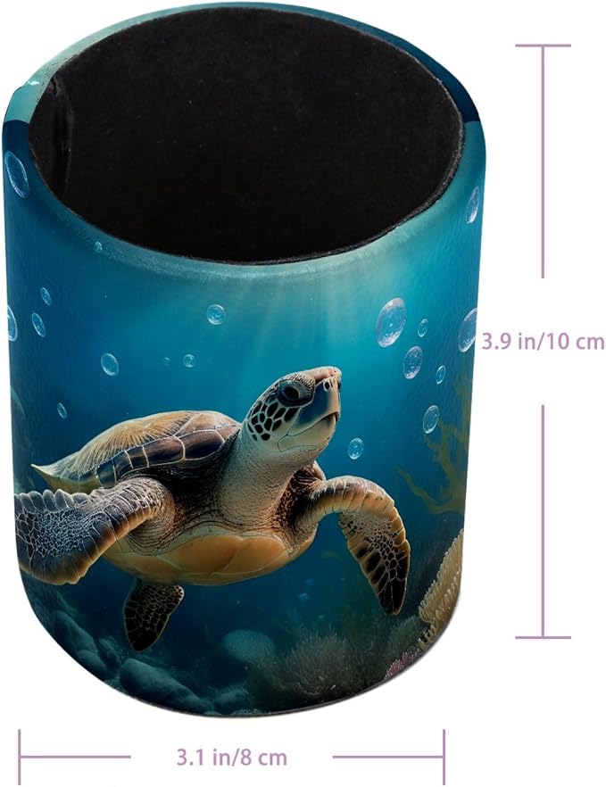 Turtle Ocean Pen Holder Pencil Organizer Cute Pencil Cup Desk Decor Makeup Brush Holder PU Multifunctional Office Supplies for Home Classroom School
