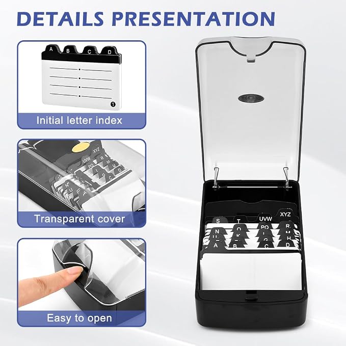 Business Card Box, Lightweight Desk Organizer with Clear Lid Storage up to 350 Cards Credit Cards Holder File Box Storage for Tabletop Office (2)