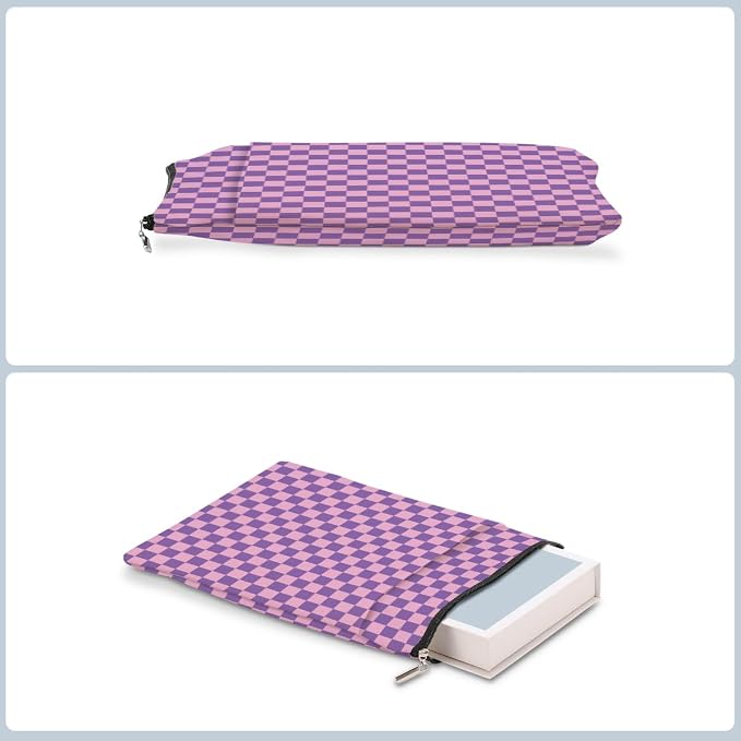 Purple Plaid Book Lovers Gifts Book Sleeve Vintage Checkered Waterproof Book Cover Book Pouch Book Protector with Front Pocket Book Club Christmas Birthday Gifts for Women Girl Sister Book Accessories