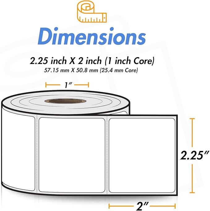 (10 Rolls, 7000 Labels) 2.25" x 2" Direct Thermal Blank Shipping Labels for Rollo Printer & Zebra Desktop Printers - 1" Core, UPC Barcode Postage Address SKU Sticker - Adhesive Perforated