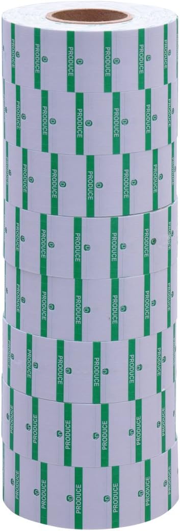 White with Green Stripe "Produce" Labels to fit Towa® GS Series/Halmark/Century Price Guns 16 Pack (Free Ink roll Included)