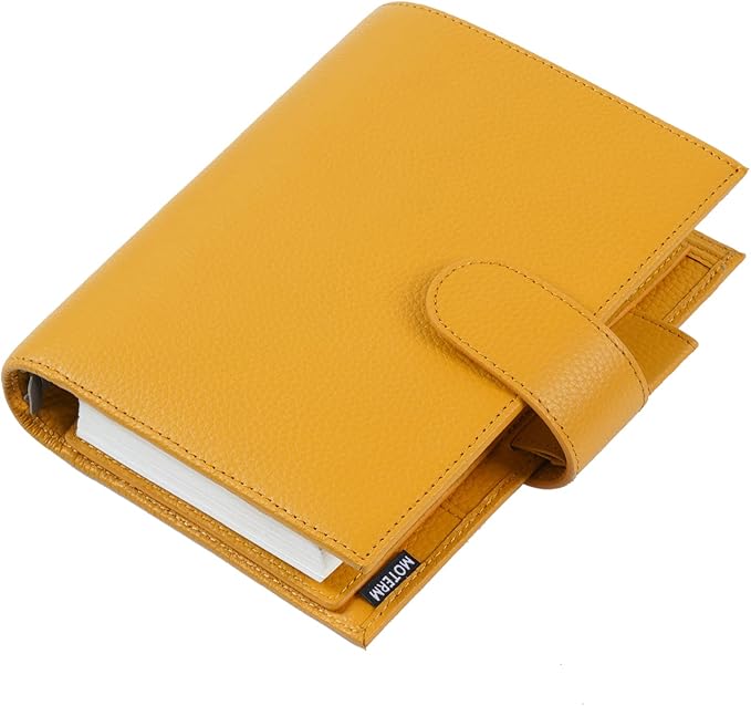 Moterm Personal Luxe Rings Planner - Genuine Leather Binder Organizer (Pebble-Mustard, 30mm Ring)