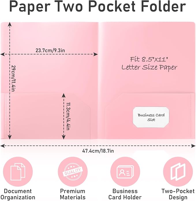 Timart Folders with Pockets-6 Pack, 2 Pocket Folders Fit Letter Size Paper, Pastel Color File Folders for Documents, Plastic File Folder for School Office Home Bussiness