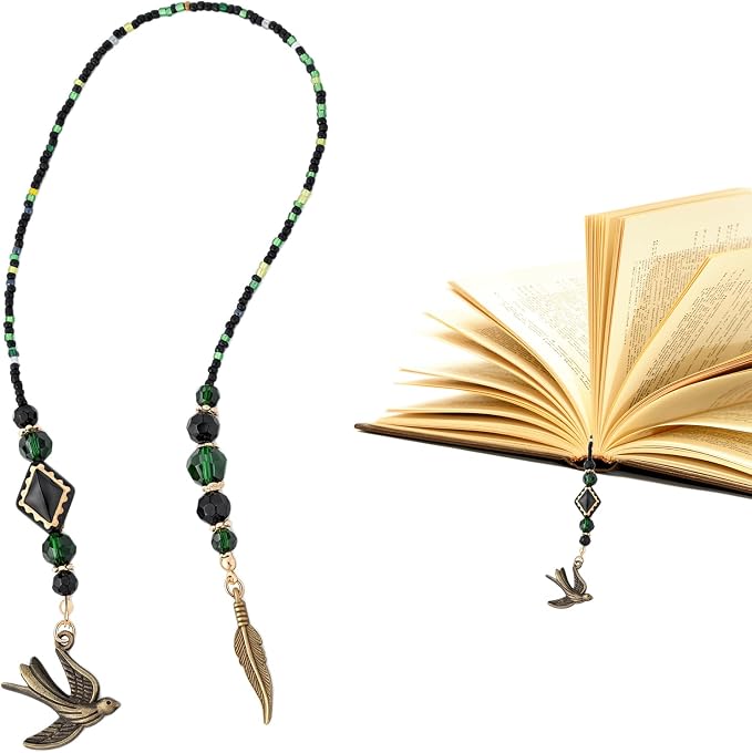 Swallow Feather Beaded Bookmark - Gronze Green Beads Book Mark for Women Men, Unique Nature-Inspired Accessories Bookish Gifts for Booklovers Students Teachers