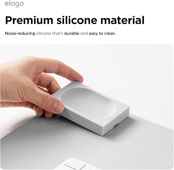 elago Smart Magnetic Desk Mat Pencil Tray – Soft Silicone Organizer for Office Supplies, AirPods, Glasses, Pens – Noise-Free, Non-Slip, Washable, Item for Desk Management [Small] (Light Grey)