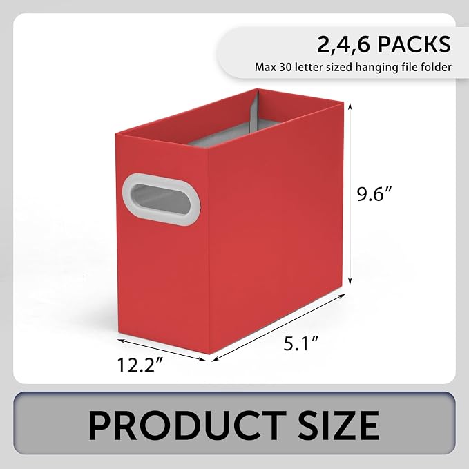 Collapsible File Organizer Box with Handle – Cardboard Hanging File Folder Storage Crate for Desk, Office, School, or Home – Colorful Portable Filing Box, Document Organizer, Magazine Holder