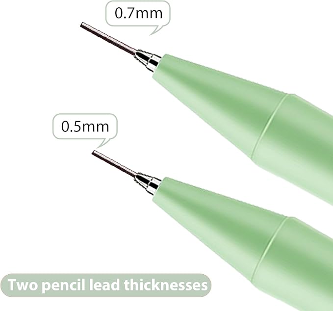 4Pcs Cute Green Mechanical Pencils with Eraser 0.5mm&0.7mm Kawaii Cartoon Mechanical Pencil School Pencil for School Office Writing Draft Drawing