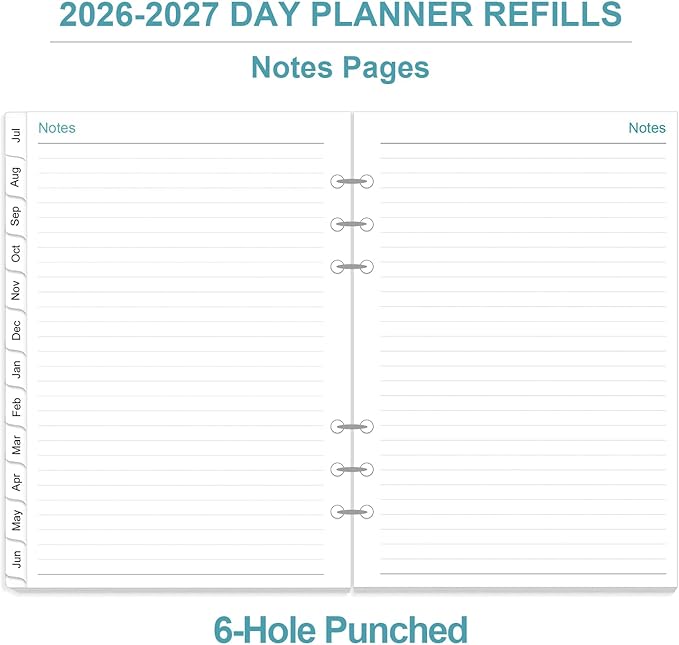 2026-2027 Planner Refills for A5 Binder - One Page Per Day Daily ＆ Monthly Planner, July 2026 - June 2027, Prioritized, To-Do List, Notes, Appointment Schedule, 6-Hole Punched, 5.8" x 8.3"