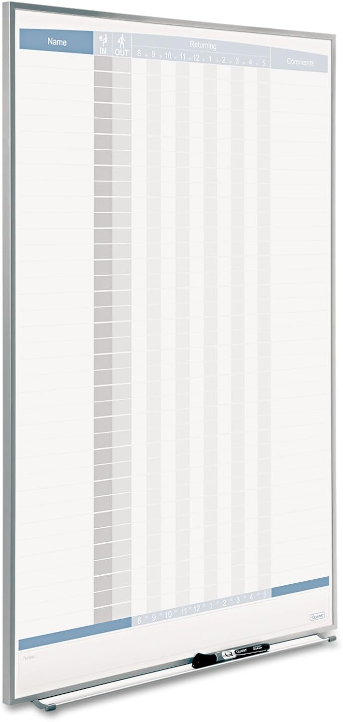 Quartet In and Out Dry Erase Magnetic Board 23"W x 34"H, In & Out Personnel Matrix for 36 Names, Silver Frame (33705)