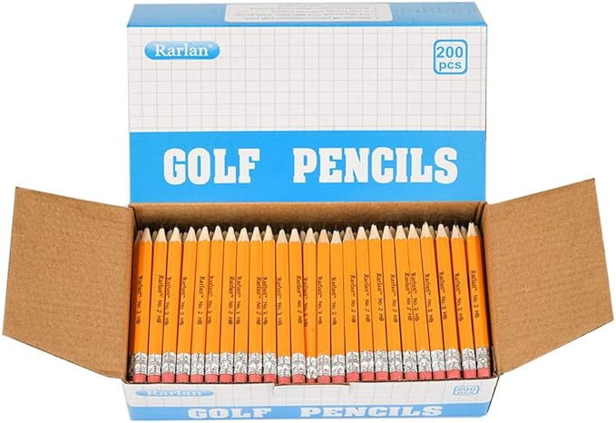 Rarlan Golf Pencils with Erasers, 2 HB, Pre-Sharpened, 200 Count Bulk Pack