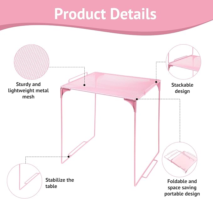 Locker Organizer Shelf Stackable Extra Locker Shelf for School Locker Organizer Storage Cabinet Accessories Suitable for School, Office, and Home use (2, Light Pink)