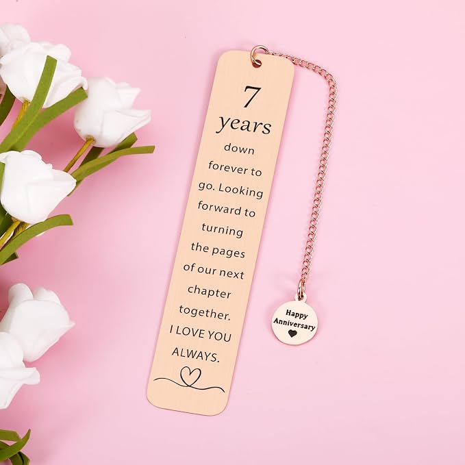 7 Year Anniversary Copper Gifts for Him/Her, 7th Wedding Anniversary for Wife Husband - Copper Anniversary Bookmark for Women Men Couple