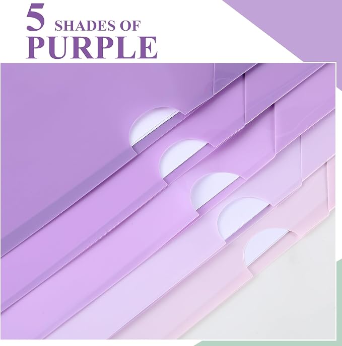 Kisston 15 Pack Purple Clear Plastic Folders Sleeves Project Pockets for Letter Size 12.1x8.8, L-Shaped Transparent File Jacket for School Office Desk Supplies