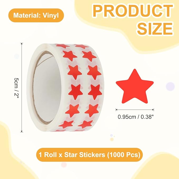 PATIKIL Star Stickers Roll 3/8", 1000 Pcs Self-Adhesive Reward Stickers for Classroom Teacher Supplies and DIY Craft, Red