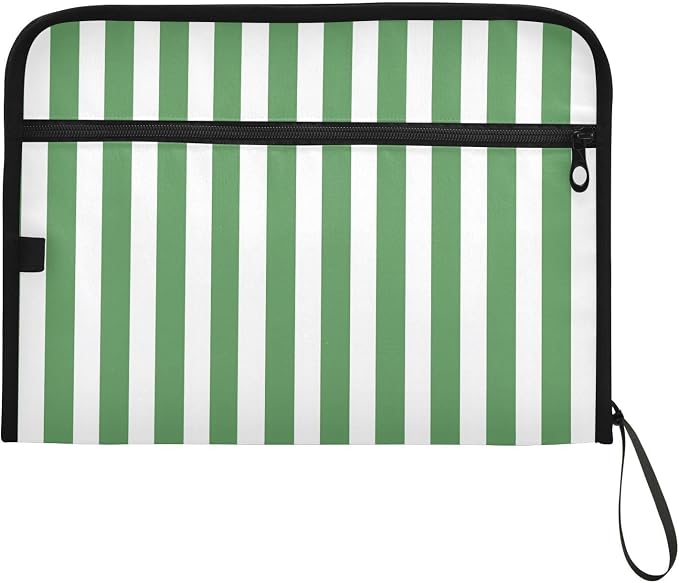 ALAZA Green White Striped 13 Pocket Expanding File Folder with Labels, Accordion File Folder File Organizer Letter A4 Paper for Office School Student
