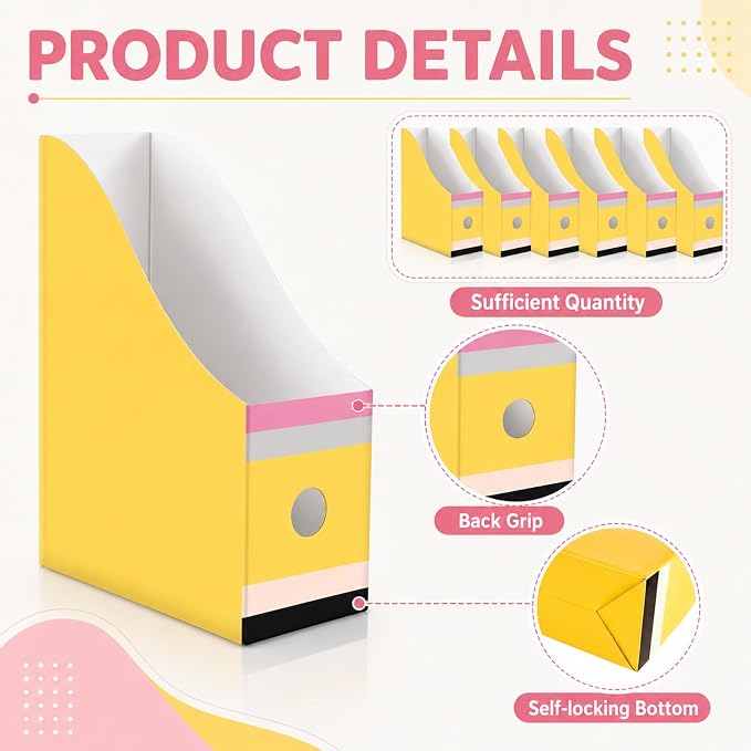 20 Pack Magazine File Holder Set Cardboard Magazine File Folders with Label Stickers Foldable Desk Files Holder Cardboard Book Bins Files Organizer Storage Box For Home Office School (Pencil-Style)