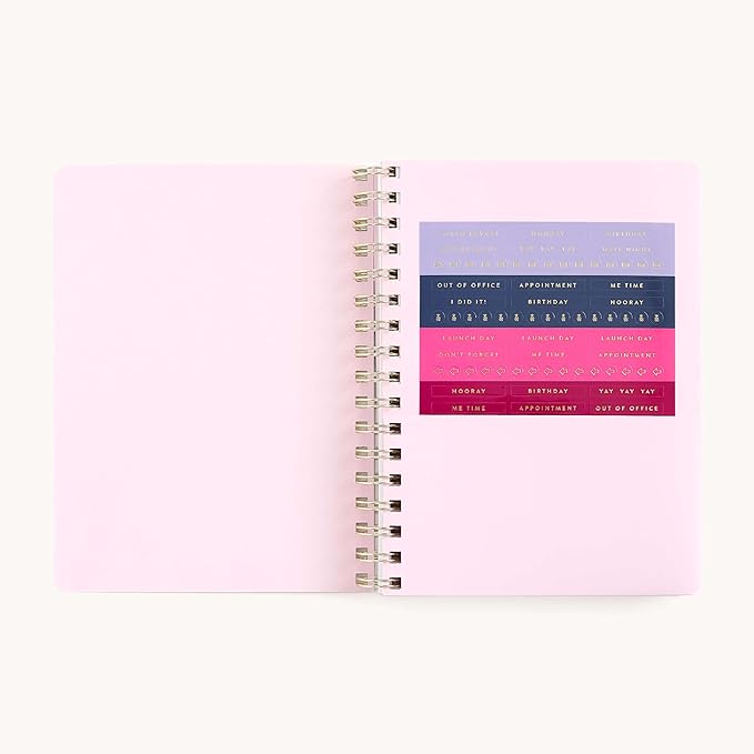 Simplified 12-Month Spiral Softcover Weekly Planner — Happy Stripe — 2026 Calendar Year Organizer with Stickers, Pockets, and Flexible Cover